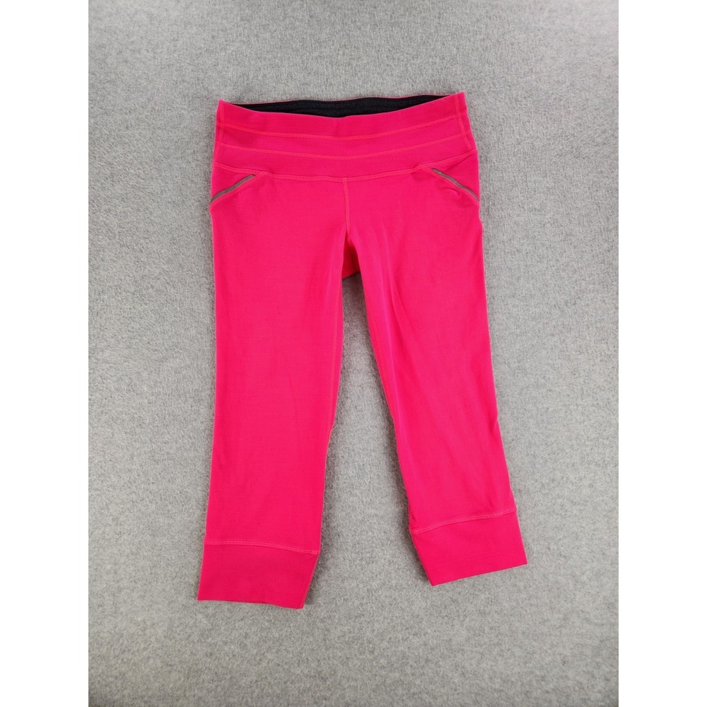 Athleta Sun Runner Crop Legging Fuchsia Hot Pink Orange Workout Pants‎ Sz MEDIUM